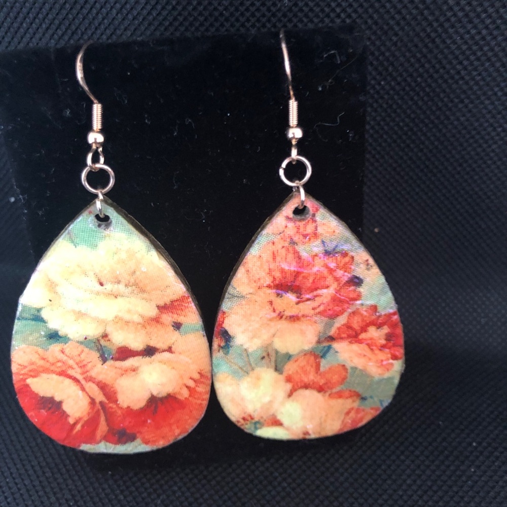 Vintage looking paper mache’ and Wood earrings